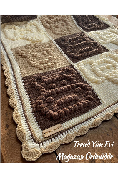 TrendYünEvi El Örgüsü Popcorn Bebek Battaniyesi (87x93cm)