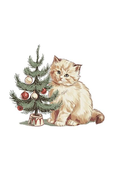 OEM Διακοσμητικό αυτοκόλλητο, Χριστούγεννα, Γάτα, Πολύχρωμο