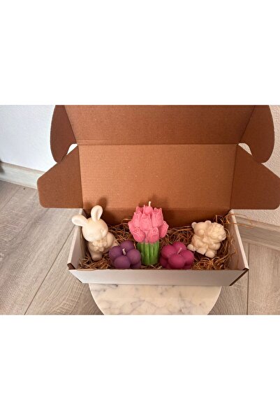 Roots Easter Gift Set Color 5 pieces - pink tulips bunny hedgehog bubble candles