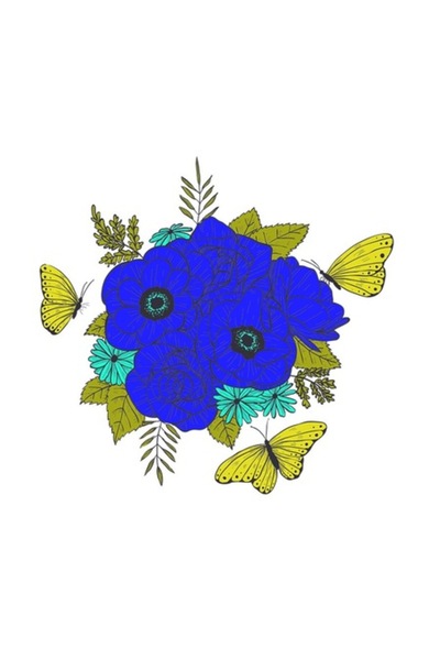 OEM Decorative Sticker, Flower Bouquet, Dark Blue