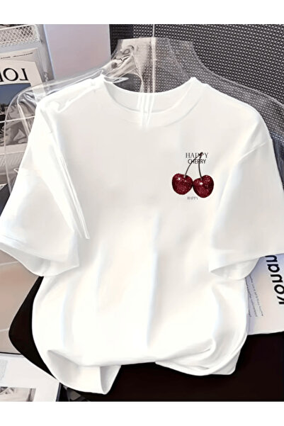 gencerco تي شيرت ميني هابي تشيري مطبوع بريميوم كبير الحجم