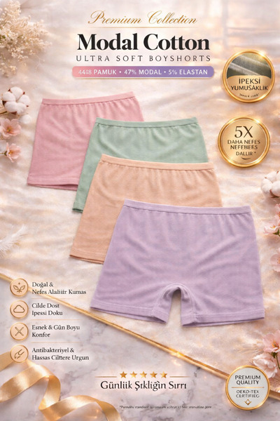 SÜSEN LİNGERİE 4 τεμάχια παστέλ χρώματος Μοντάλ Ριμπ πλέξη μποξεράκια για κορ...