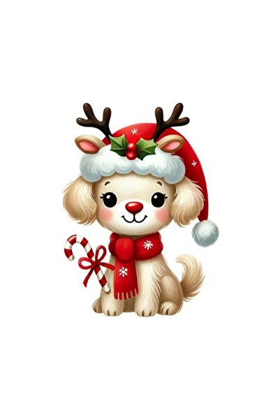 OEM Διακοσμητικό Αυτοκόλλητο, Χριστούγεννα, Σκύλος, Κρέμα