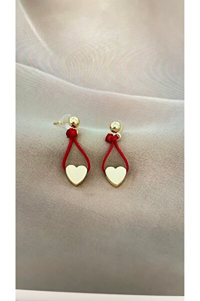 elamindunyasi Red String Earrings with Plated Heart
