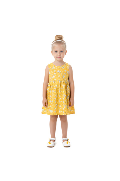 Bidani فستان أميرة أصفر مطبوع كاجوال، ملون، من عمر سنتين إلى ست سنوات