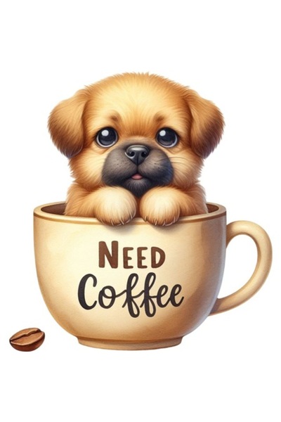 OEM Autocolant decorativ, câine, ceașcă de cafea, maro