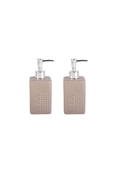 Bosphorus BATH SET CERAMIC LIQUID SOAP Bowl 2 PIECES BEIGE MODERN 7X7X17CM 300ML