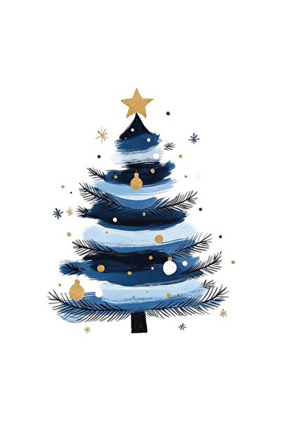 OEM Декоративен стикер, Коледа, Дърво, Синьо