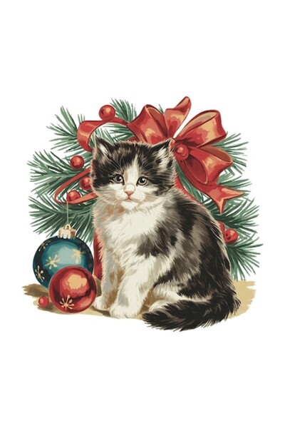 OEM Декоративен стикер, Коледа, Котка, Многоцветен