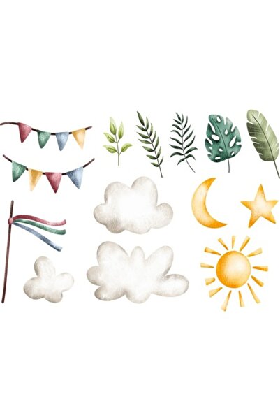 OEM Decorative Sticker, Clouds, Sun, Tropical Leaves