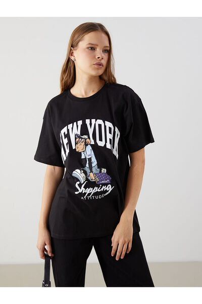 LC Waikiki Γυναικείο μπλουζάκι Özmarka New Season Nostalgic Monkey με τύπωμα