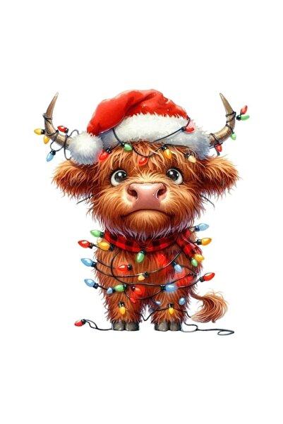 OEM Διακοσμητικό αυτοκόλλητο, Χριστούγεννα, Αγελάδα, Πολύχρωμο