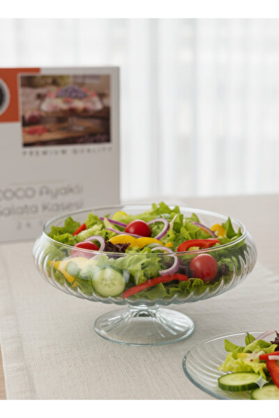 KRD Home COCO Ayaklı Cam Salata Kasesi 24 cm | Büyük Boy Cam Meyve, Tatlı ve ...