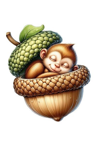 OEM Autocolant decorativ, Maimuță adormită în ghindă, maro