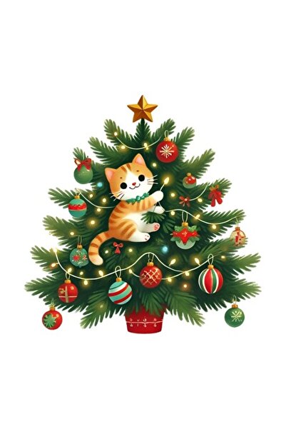 OEM Διακοσμητικό αυτοκόλλητο, Χριστούγεννα, Γάτα, Πολύχρωμο