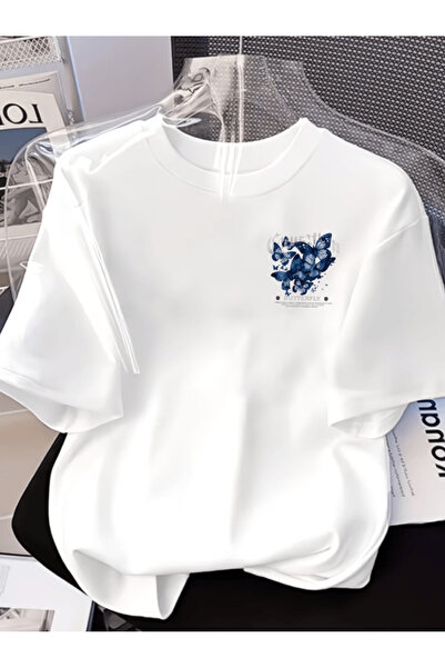 gencerco Μίνι μπλουζάκι με στάμπα μπλε πεταλούδας Premium Oversize