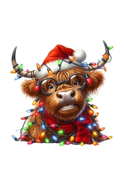 OEM Διακοσμητικό αυτοκόλλητο, Χριστούγεννα, Αγελάδα, Πολύχρωμο