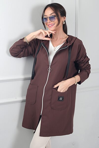 By Saygı Ženske Sa kapuljačom torbe Sa džepovima Koža kardigan sa patentnim z...