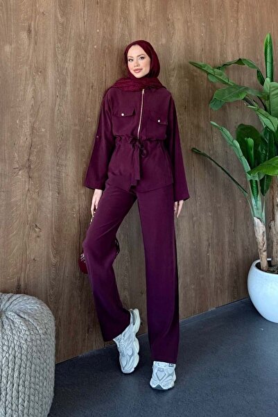 Şulemoda Giyim City Zipper Μοντάλ Σετ Βουργουνδίας