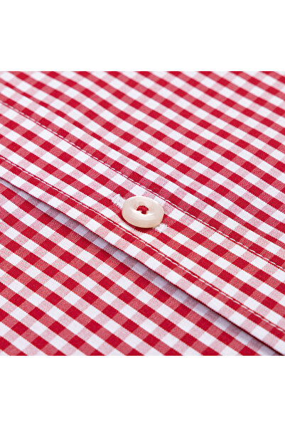 Germirli Testa Red Gingham Button Collar Tailor Fit Cotton Exclusive Shirt