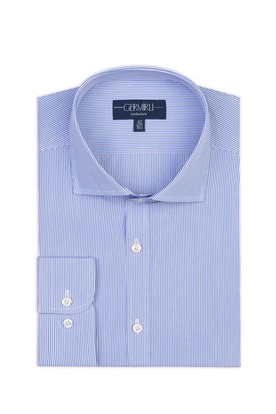 Germirli Albini Blue Slim C Striped Exclusive Super Piumino Italian Collar Tailor Fit Pa Cotton Shirt
