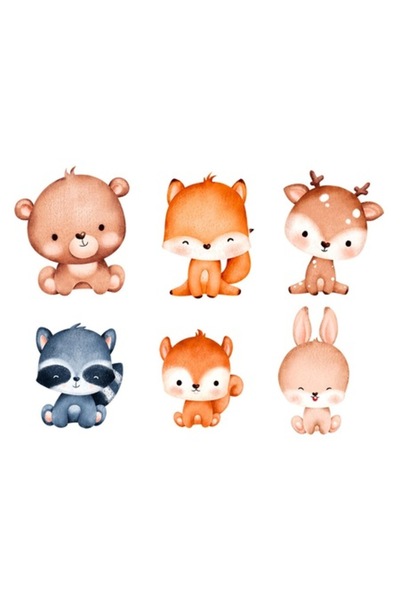 OEM Διακοσμητικό αυτοκόλλητο, Ζώα, Αρκούδα, Σκίουρος, Λαγουδάκι