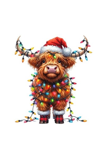 OEM Διακοσμητικό αυτοκόλλητο, Χριστούγεννα, Αγελάδα, Πολύχρωμο