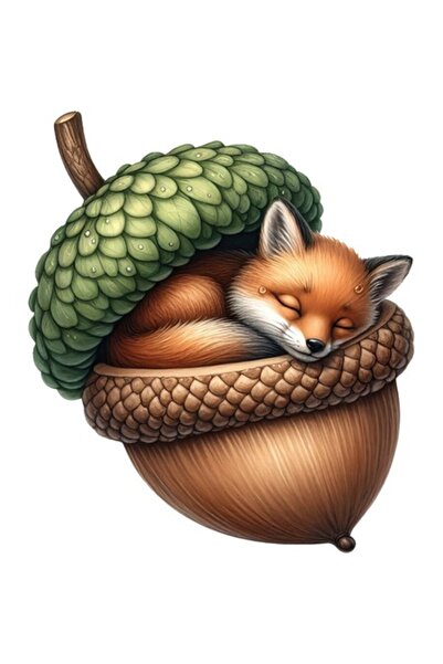 OEM Autocolant decorativ, Vulpe adormită în ghindă, maro