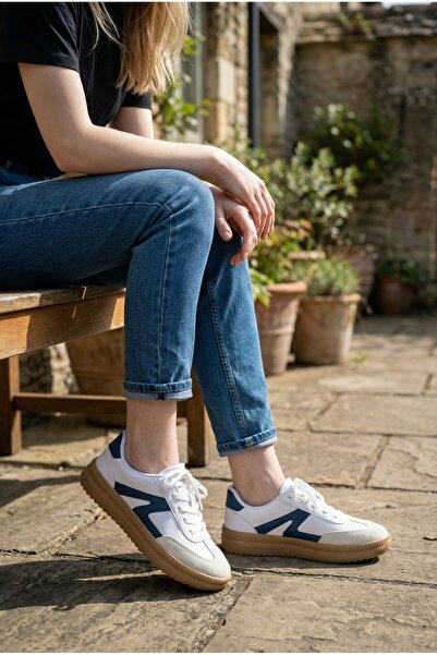 Ekinox Store Kadın Beyaz Lacivert Günlük Spor Ayakkabı Rahat Sneaker