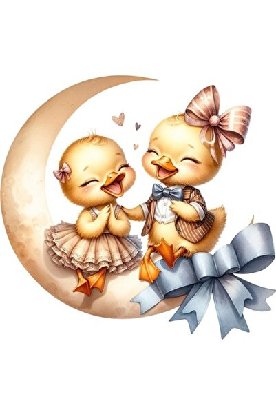 OEM Διακοσμητικό αυτοκόλλητο, Ζώα στο Φεγγάρι, Παπάκια, Κίτρινο