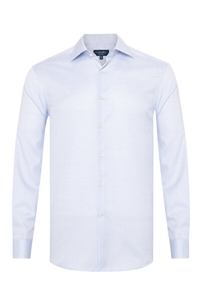 Germirli Mavi Armürlü Doku Exclusive Easy Iron Klasik YakaTailor Fit Pamuk Gö...