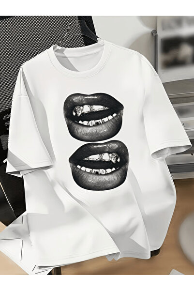 gencerco Μπλουζάκι Premium Oversize με γραφική εκτύπωση Lips