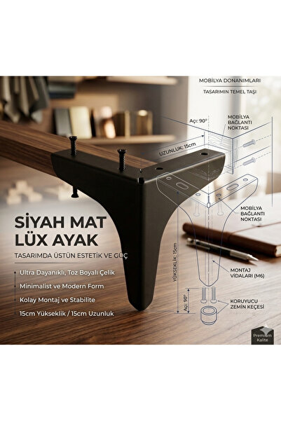 NİSAM AKS Mat siyah 13 cm metal saglam ayak kolay montaj