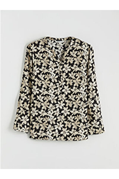 LC Waikiki M1 Sezon Black Crochet Collar Floral Blouse