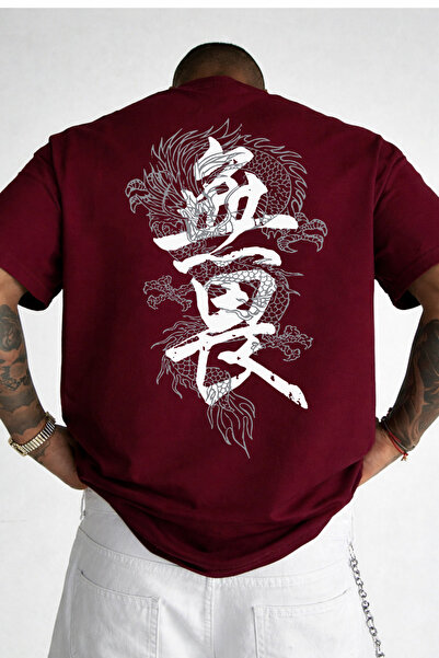VEK Oversized Japanese Dragon Printed T-Shirt Tokyo Kanji Back Printed Street...
