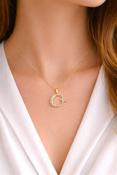 REBORN DESIGN 316L Steel Gold Color Moon Star Model Zircon Stone Necklace