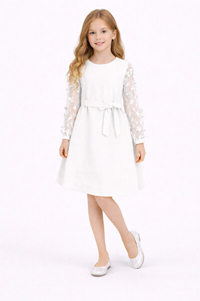 Nacar Kız Çocuk Dantel Detaylı Uzun Kollu Elbise 23 Nisan 29 Ekim Gösteri Kıy...