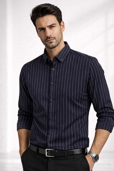 CLASSİCS MEN Ανδρικό μακρυμάνικο πουκάμισο Jet Polo εφαρμοστό - 7574