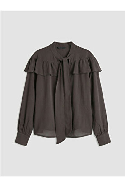 LC Waikiki بلوزة M1 SEZON ذات ياقة وشاح بنية اللون وكشكشة كبيرة الحجم