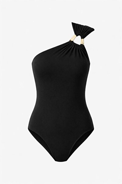 HAZELANNA Body negru cu un singur umăr, auriu, cu cataramă