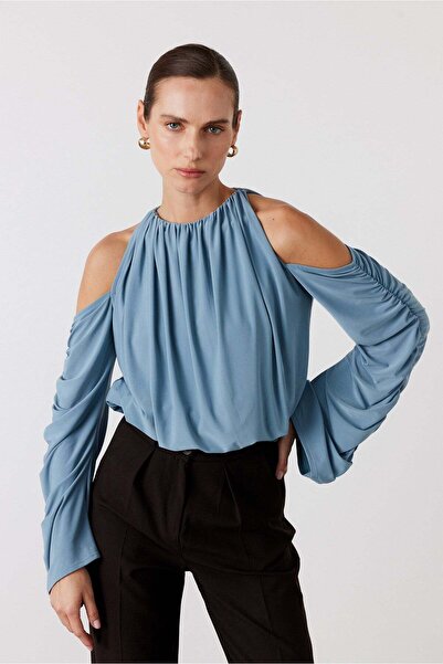 FACETTE Off Shoulder Blouse Blue
