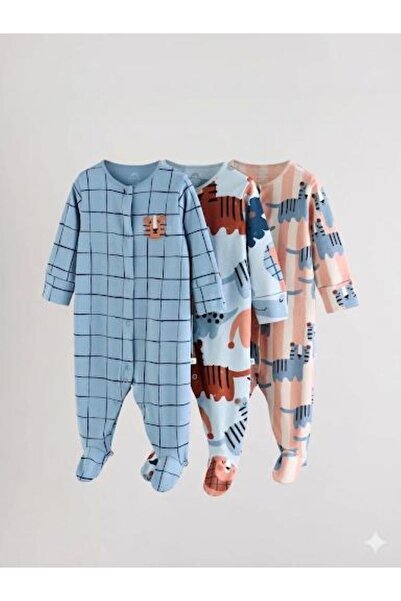 Next Baby Cotton Animal Patterned 3-Piece Jumpsuit Set