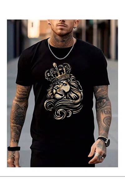 LAND MODA Lion Printed Cotton T-shirt