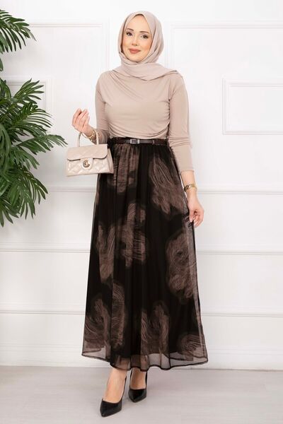 Blue Morpho Trend Pattern Belt in Lined Chiffon Skirt