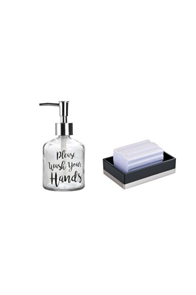 Bosphorus BATHROOM SET, WRITING GLASS LIQUID SOAP HOLDER AND ACRYLIC BLACK SO...