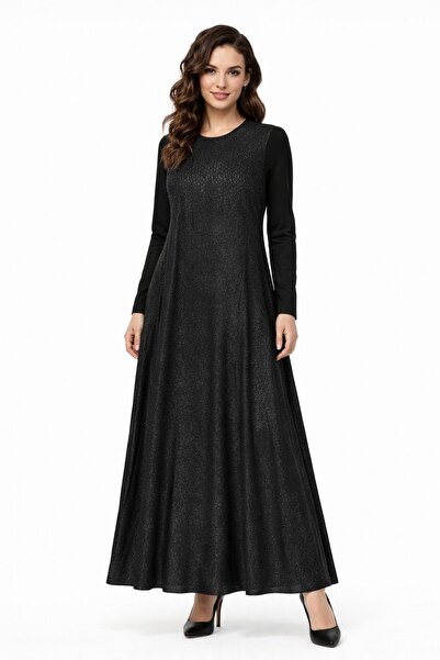 wearon tekstil Women's Black Stoned Long Sleeve Stretch Fabric Viscose Dress ...