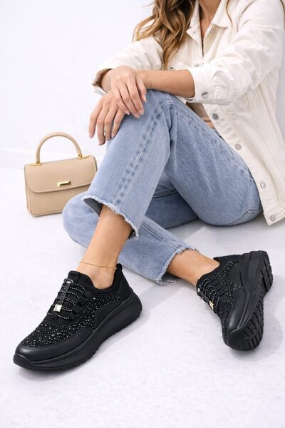 Slipcat Women's Stone Embroidered Smart Lace-Up S Sneakers Thick Sole Sports ...