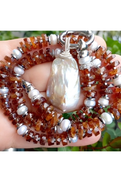 Sibelce 2688 Doğal Barok İnci Hezonit Garnet rondela İnci Zirkon Hematit el y...