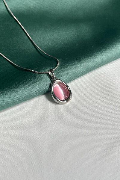 Berilya Aksesuar Asymmetrical Steel Necklace with Opal Stone