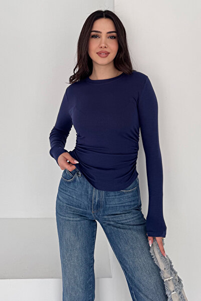 Noa&Noa Stretch Fabric Ruched Detail Bluz – Brown Flex